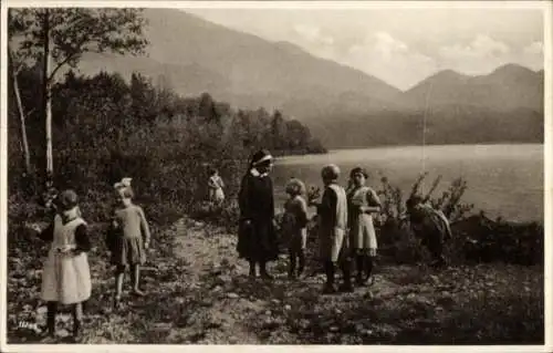 Ak Kochel am See Oberbayern, Landerziehungsheim, Kinder, Seestrand