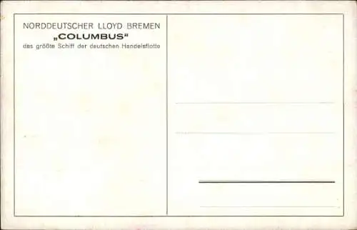 Ak Dampfer Columbus, Norddeutscher Lloyd Bremen NDL