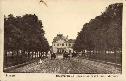 Ak Ploesti Ploiești Rumänien, Boulevard, Bahnhof