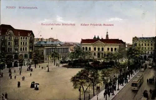 Ak Poznań Posen, Raczynski-Bibliothek, Kaiser-Friedrich-Museum. Wilhelmsplatz