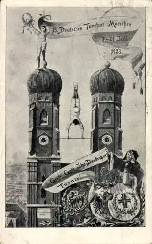 Ganzsachen Ak München, 13. Deutsches Turnfest, 7 Juli 1923, Kindl, Frauenkirche, PP 72 C 1