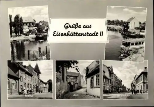 Ak Eisenhüttenstadt in Brandenburg, Bahnhof, Hafen, Wilhelm Pieck Straße