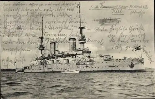 Ak Deutsches Kriegsschiff, SM Linienschiff Kaiser Friedrich III., Kaiserliche Marine