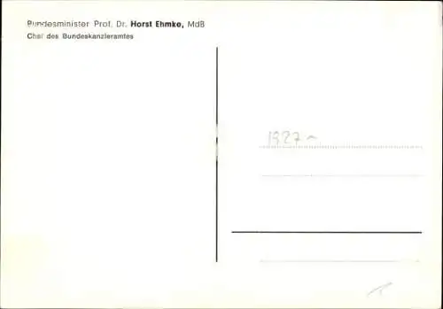 Ak Politiker Horst Ehmke, Ehemaliger Chef des Bundeskanzleramts, Portrait, Autogramm