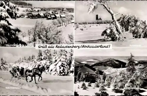 Ak Neuastenberg Winterberg im Sauerland, Schlittenfahrt, Hoher Knochen, Astenturm, Winter