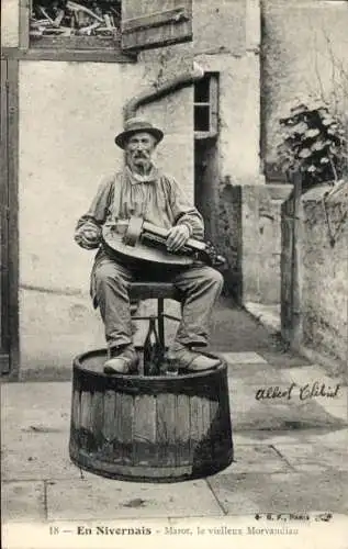 Ak Nièvre, The Vielle Player, Marot, der alte Morvandiau