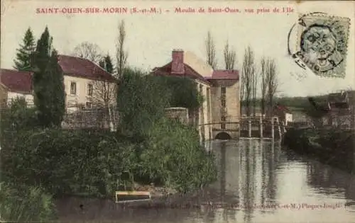 Ak Saint Ouen sur Morin Seine et Marne, Mouline de Saint-Ouen, vue prise de l'Ile