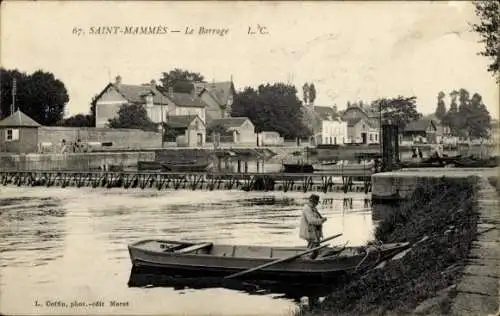 Ak Saint Mammès Seine et Marne, le Barrage, Ruderboot