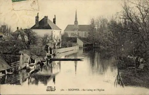 Ak Souppes sur Loing Seine et Marne, Loing, Kirche