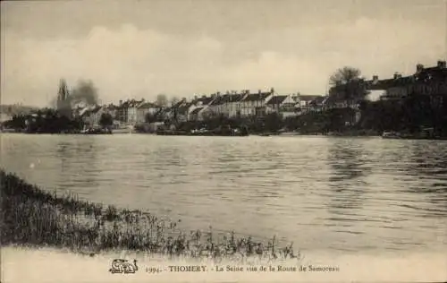 Ak Thomery Seine et Marne, la Seine vue de la Route de Samoreau