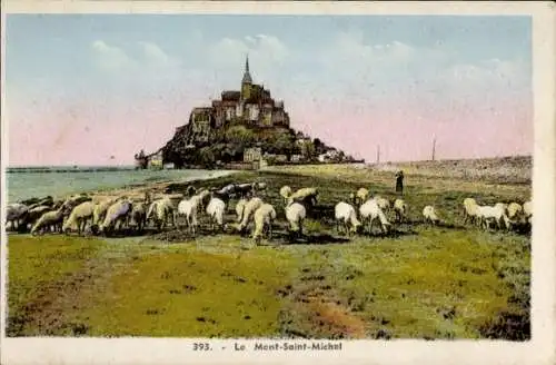 Ak Le Mont Saint Michel Manche, Abbaye, Gesamtansicht, Schafe