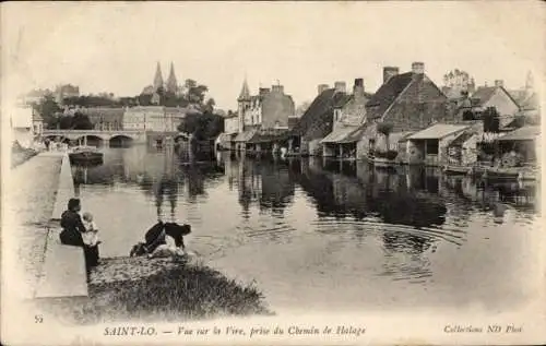 Ak Saint Lô Manche, Vue sur la Vire, Chemin de Halage