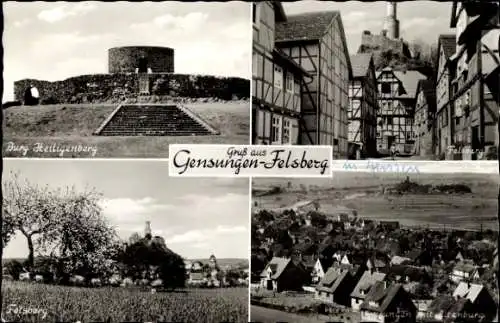 Ak Gensungen Felsberg Hessen, Burg Heiligenberg, Fachwerkhäuser, Panorama