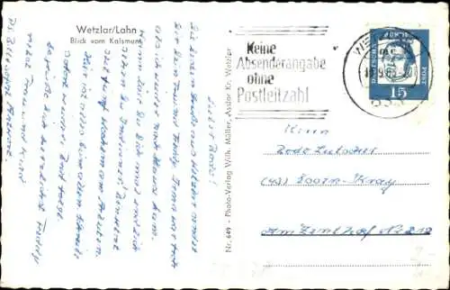 Ak Wetzlar an der Lahn, Blick von Kalsmunt, Panorama