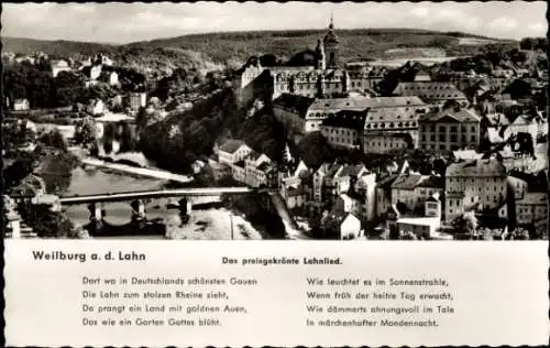 Ak Weilburg an der Lahn Hessen, Gesamtansicht, Lahnlied