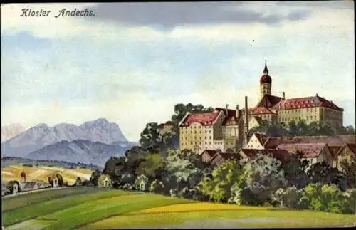 Künstler Ak Andechs, Blick auf das Kloster Andechs