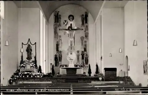 Ak Bayerisch Gmain Oberbayern, Kirche Nikolaus von der Flüe, Innenansicht