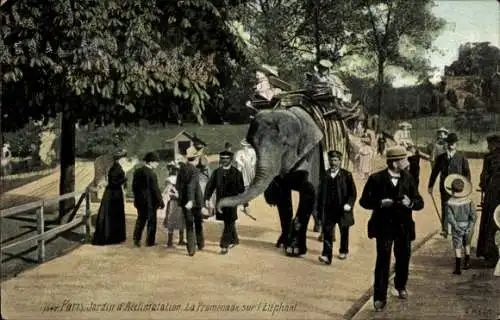 Ak Paris 16. Passy, Jardin d’Acclimatation, Promenade, Elefant