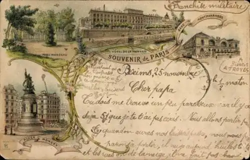 Litho Paris, Parc Monceau, Hotel de la Monnaie, La Gare Montparnasse, Place Moncey