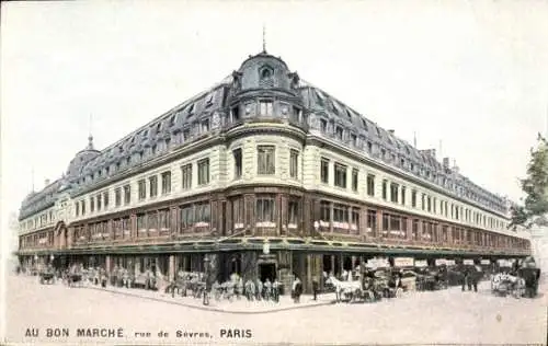 Ak Paris, Au Bon Marché, Gesamtansicht der Rue de Sèvres