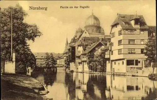 Ak Nürnberg in Mittelfranken, Teilansicht, Pegnitz