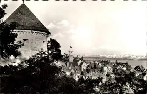 Ak Überlingen am Bodensee, Teilansicht, Turm, Kirchturm