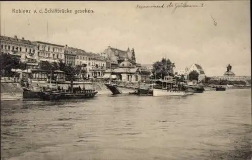 Ak Koblenz am Rhein, Stadt von Schiffsbrücke gesehen