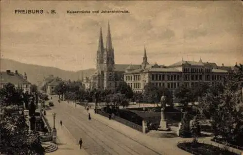 Ak Freiburg im Breisgau, Kaiserbrücke, Johanniskirche