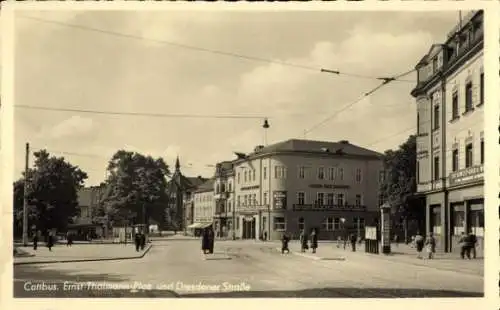 Ak Cottbus in der Niederlausitz, Ernst Thälmann Platz, Dresdener Straße