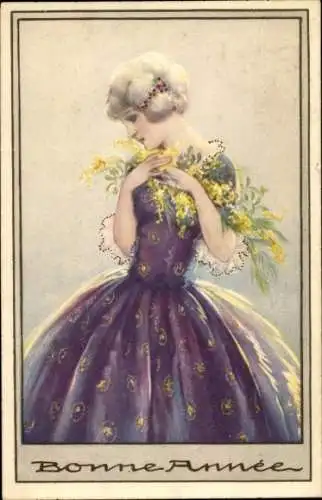 Künstler Ak Corbella, T., Glückwunsch Neujahr, Elegante Dame