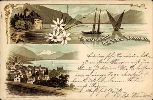 Litho Chillon Lake Geneva Kt. Waadt Schweiz, Chateau