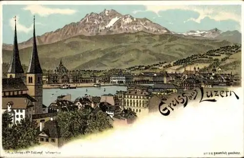 Litho Luzern Stadt Schweiz, Gesamtansicht