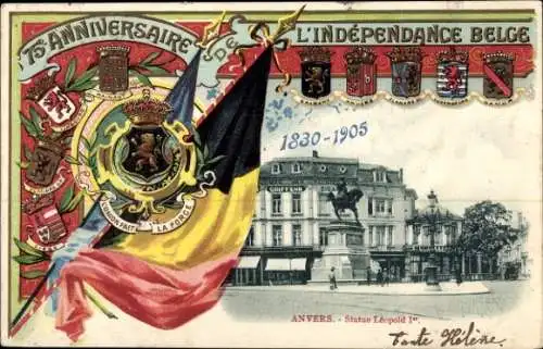 Wappen Ak Antwerpen Antwerpen Flandern, 75. Jahrestag der belgischen Unabhängigkeit 1905