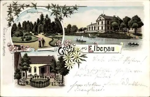 Litho Elbenau Schönebeck, Gasthof, Garten, Park