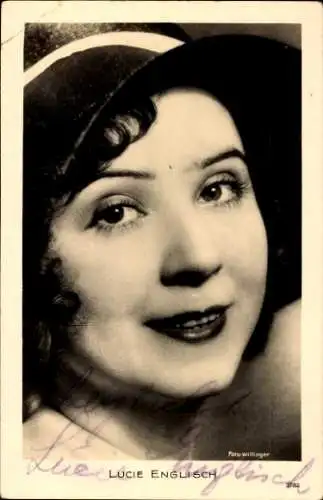 Ak Schauspielerin Lucie Englisch, Portrait mit Hut, Autogramm