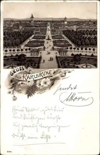 Litho Karlsruhe in Baden, Schloss, Schlosspark