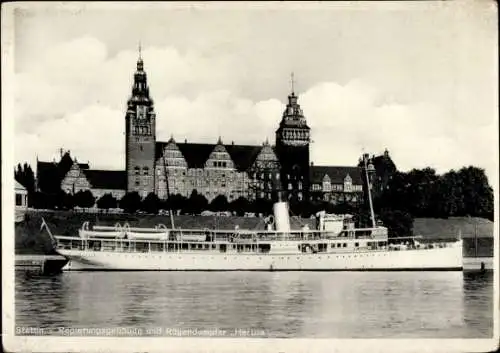 Ak Szczecin Stettin Pommern, Regierungsgebäude, Rügendampfer Hertha