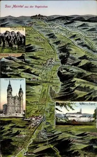 Landkarten Ak Bad Staffelstein, Das Maintal, Schloss Banz, Vierzehnheiligen, Staffelberg