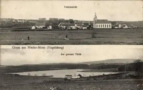 Ak Nieder Moos Niedermoos Vogelsberg Freiensteinau in Hessen, Teich, Totalansicht