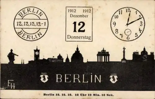 Scherenschnitt Ak Berlin Mitte, 12. 12. 1912, 12 Uhr 12