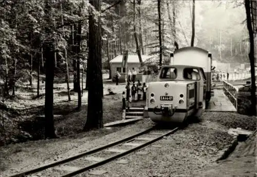 Ak Gera in Thüringen, Pioniereisenbahn am Bahnhof Wolfsgehege