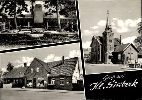 Ak Klein Sisbeck Twülpstedt Velpke Niedersachsen, Geschäft, Kirche, Denkmal