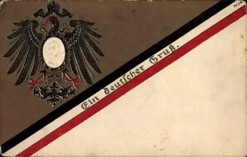 Präge Wappen Ak Deutscher Gruß, Adler, Portrait Kaiser Wilhelm II.
