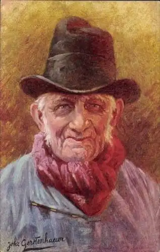 Künstler Ak Gerstenhauer, J. G., Portrait eines Mannes, Hut, Tuch, Niederländische Tracht