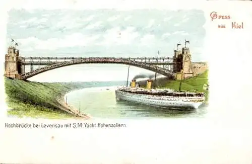 Ak Kaiserliche Yacht SMS Hohenzollern, Hochbrücke Levensau