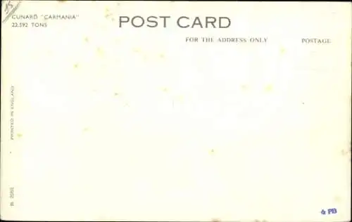Ak Passagierschiff Carmania, Cunard Line
