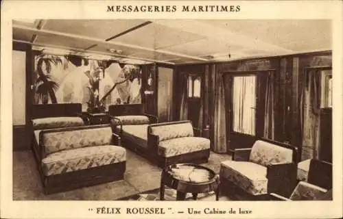 Ak Passagierschiff Felix Roussel, Messageries Maritimes, Luxuskabine