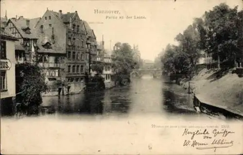 Ak Hannover in Niedersachsen, Leine, Flussufer, Brücke