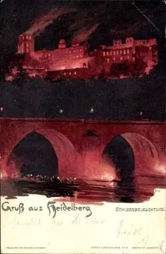 Künstler Litho Kley, Heidelberg am Neckar, Schlossbeleuchtung