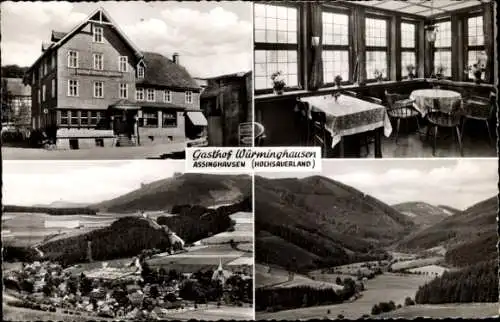 Ak Assinghausen Olsberg im Sauerland, Gasthof Würminghausen, Speiseraum, Panorama